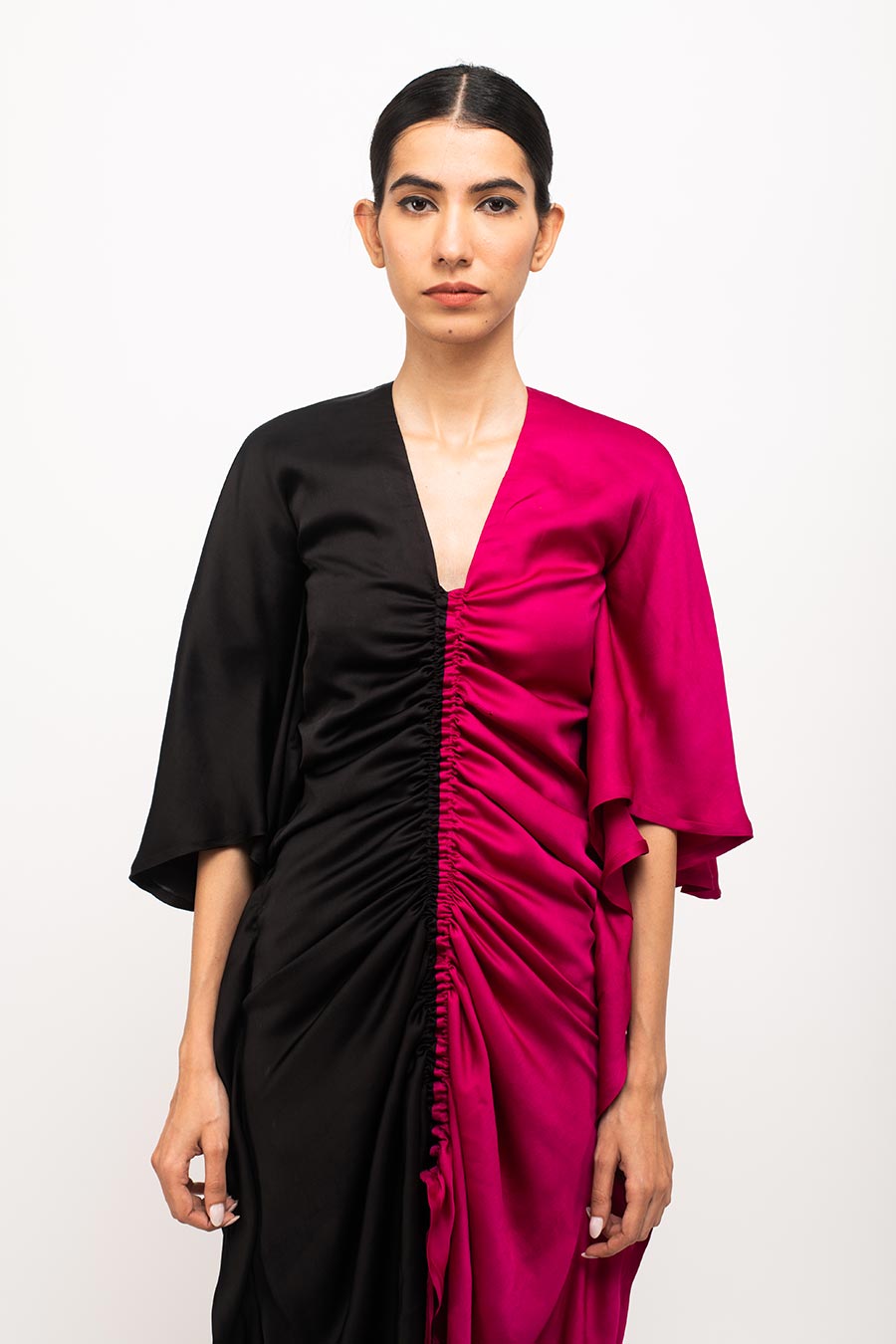 Black-Wine Kaftan Rouched Dress