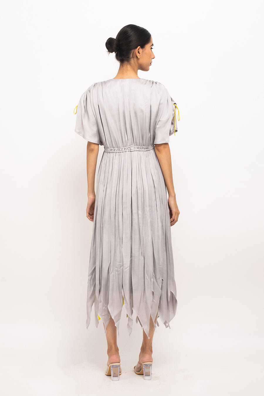 Grey-Yellow Asymmetrical Rouched Dress