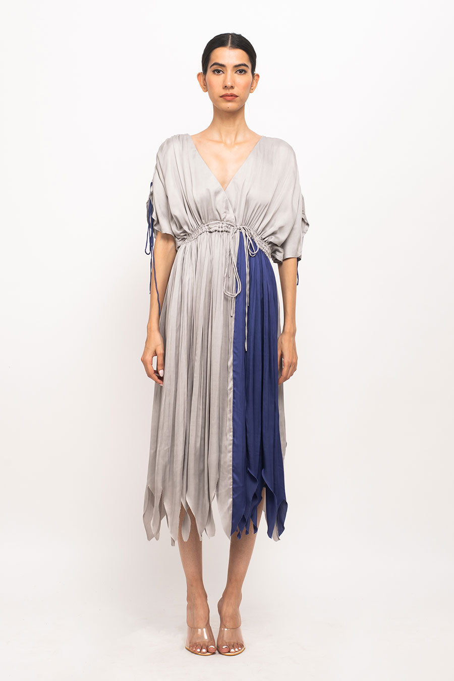 Grey-Blue Asymmetrical Rouched Dress