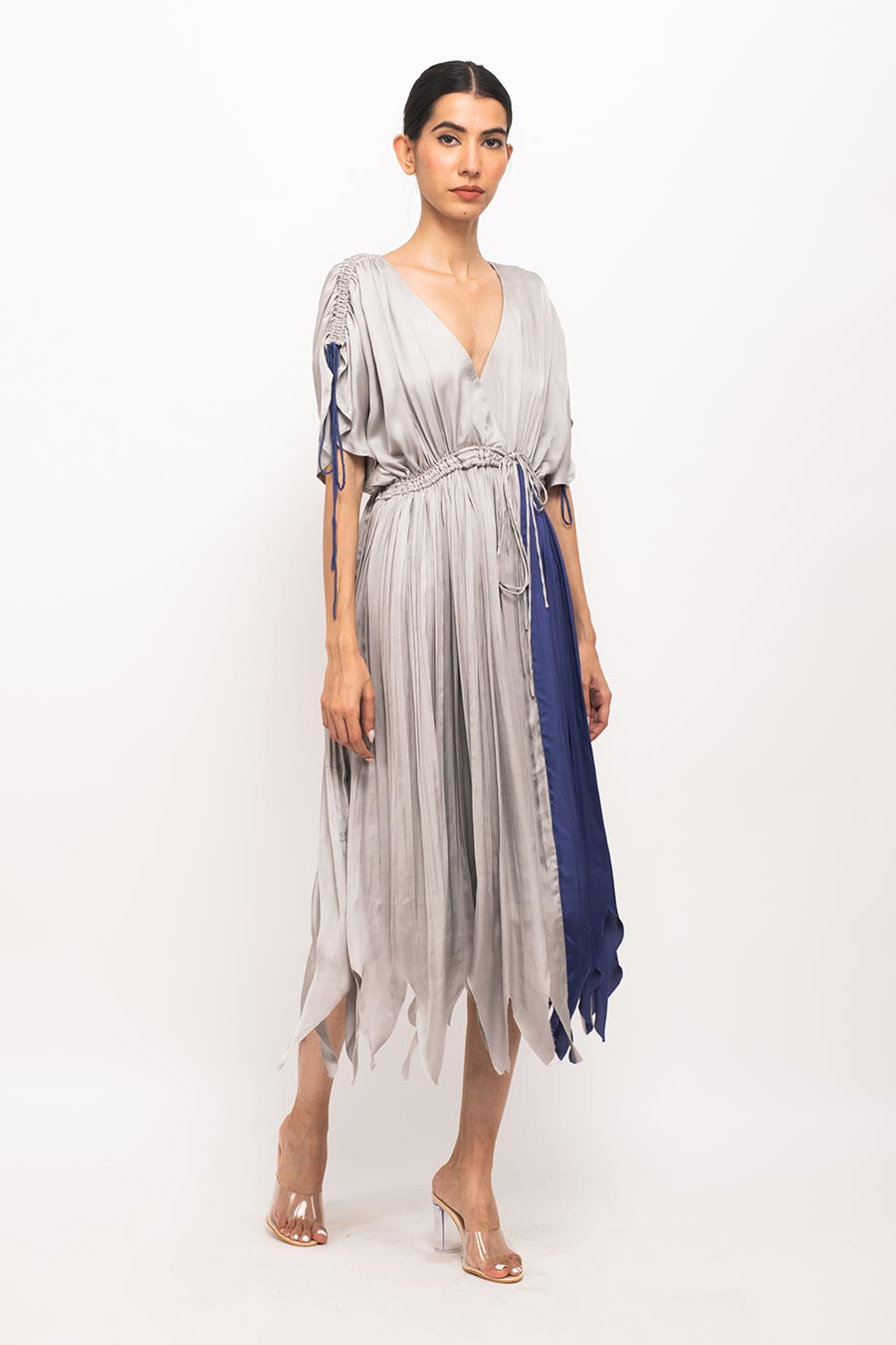 Grey-Blue Asymmetrical Rouched Dress
