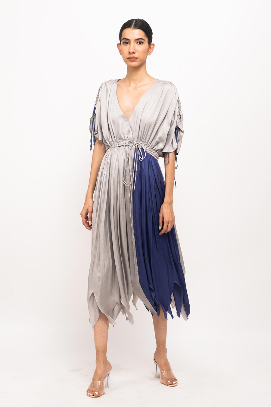 Grey-Blue Asymmetrical Rouched Dress