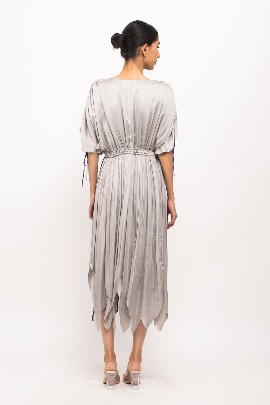 Grey-Blue Asymmetrical Rouched Dress