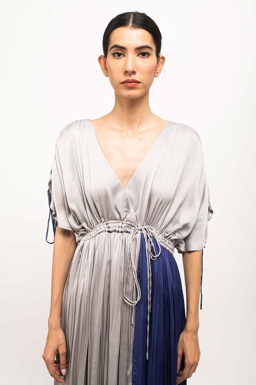 Grey-Blue Asymmetrical Rouched Dress