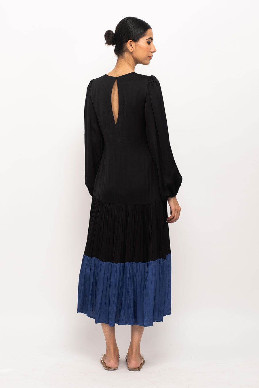 Black-Blue Gather Maxi Dress