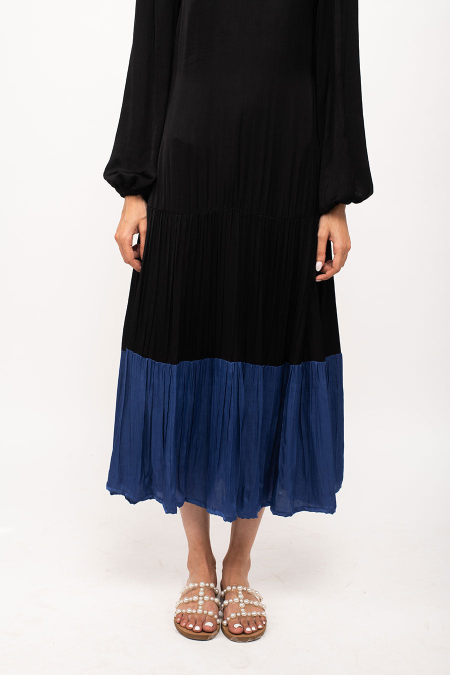 Black-Blue Gather Maxi Dress