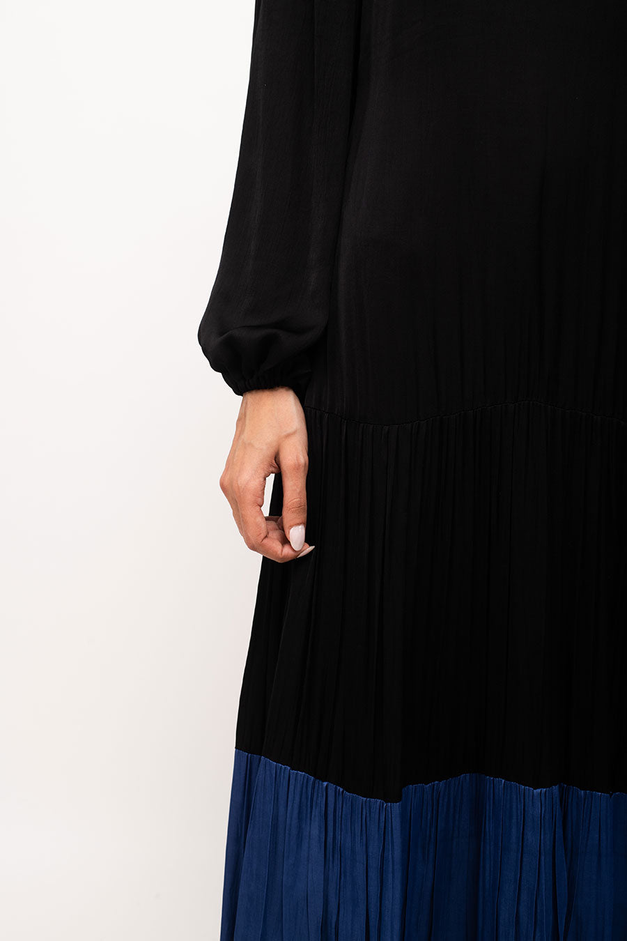 Black-Blue Gather Maxi Dress