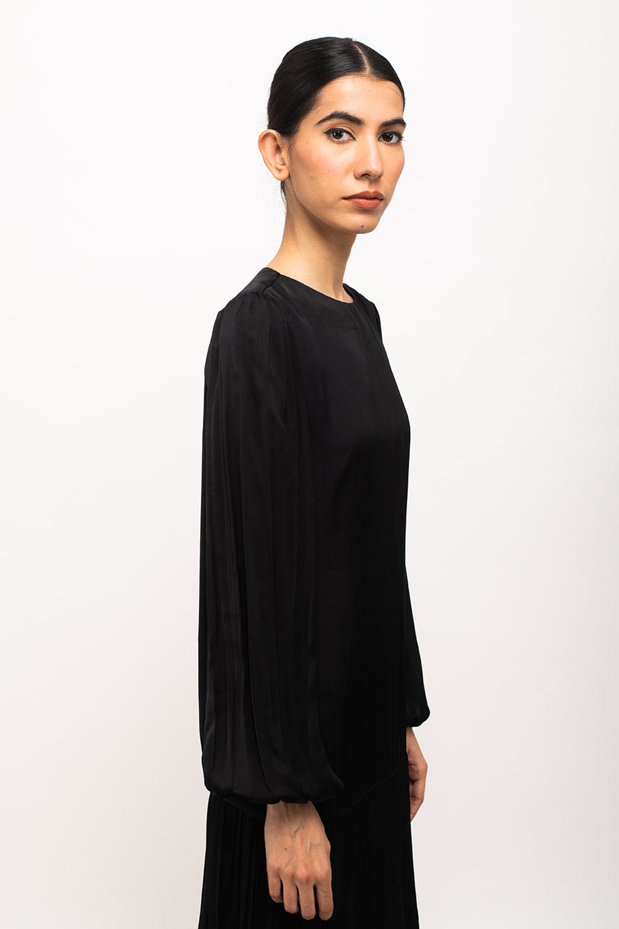 Black-Yellow Gather Maxi Dress