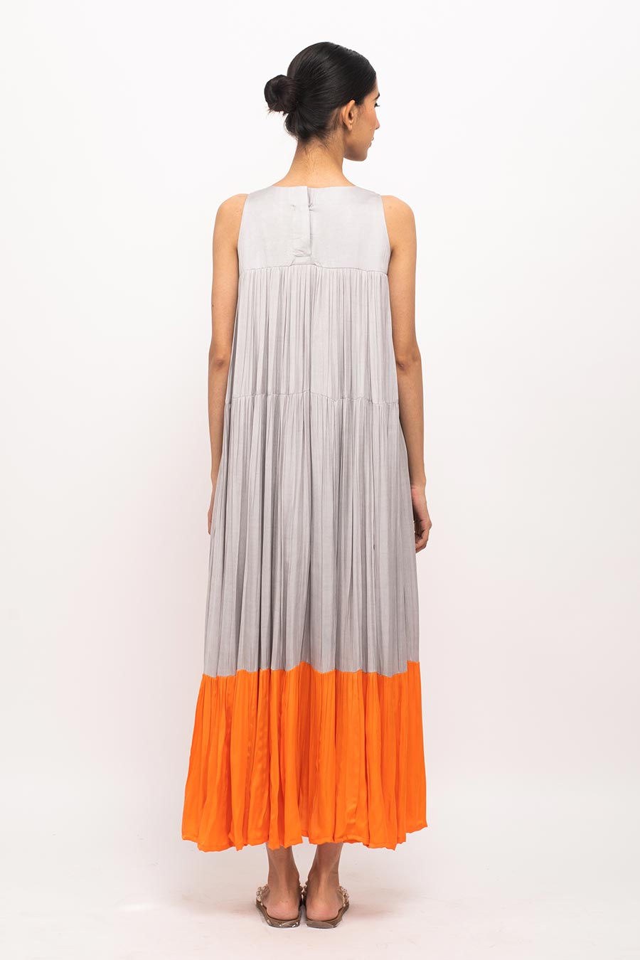 Grey-Orange Halter Neck Dress