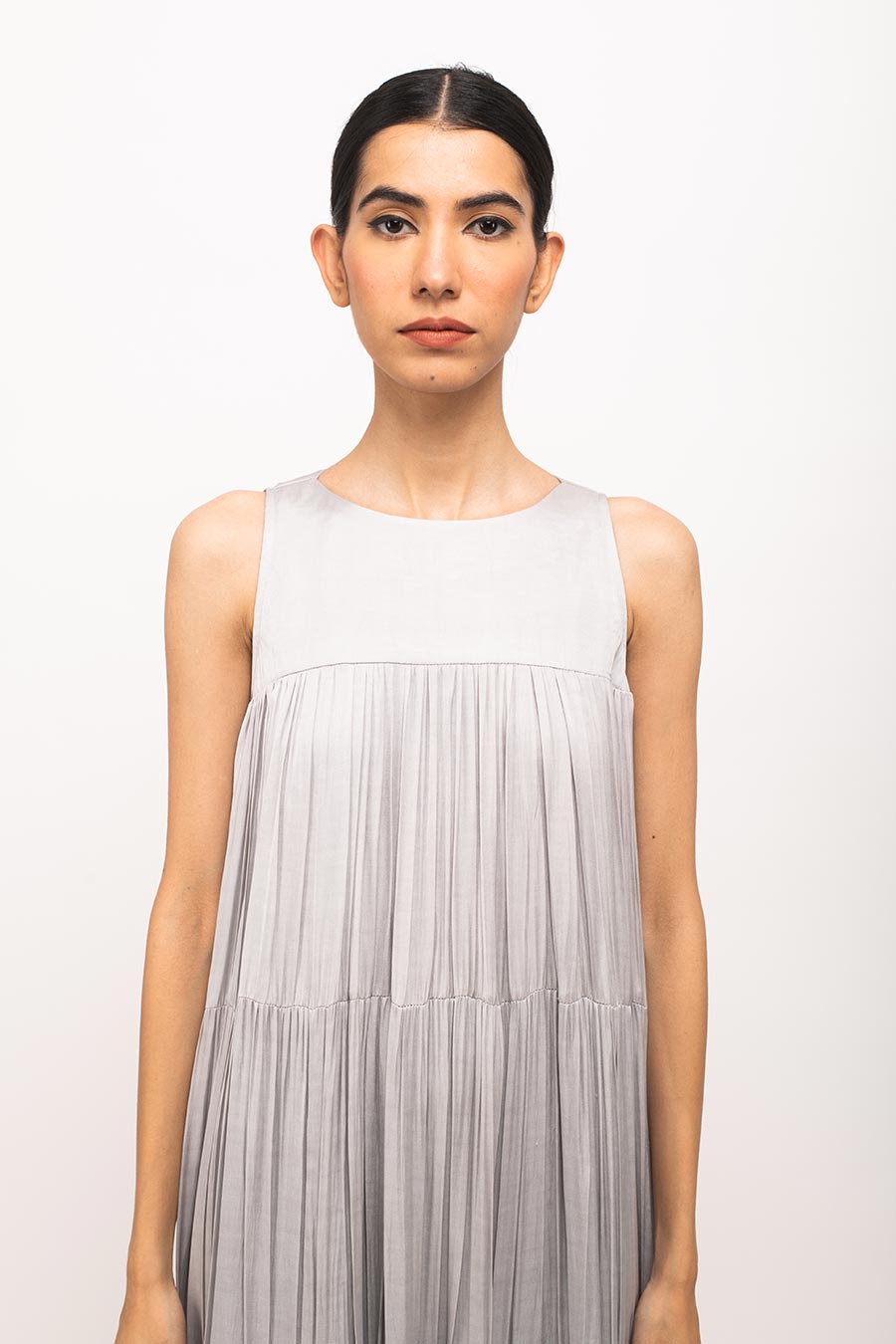 Grey-Orange Halter Neck Dress
