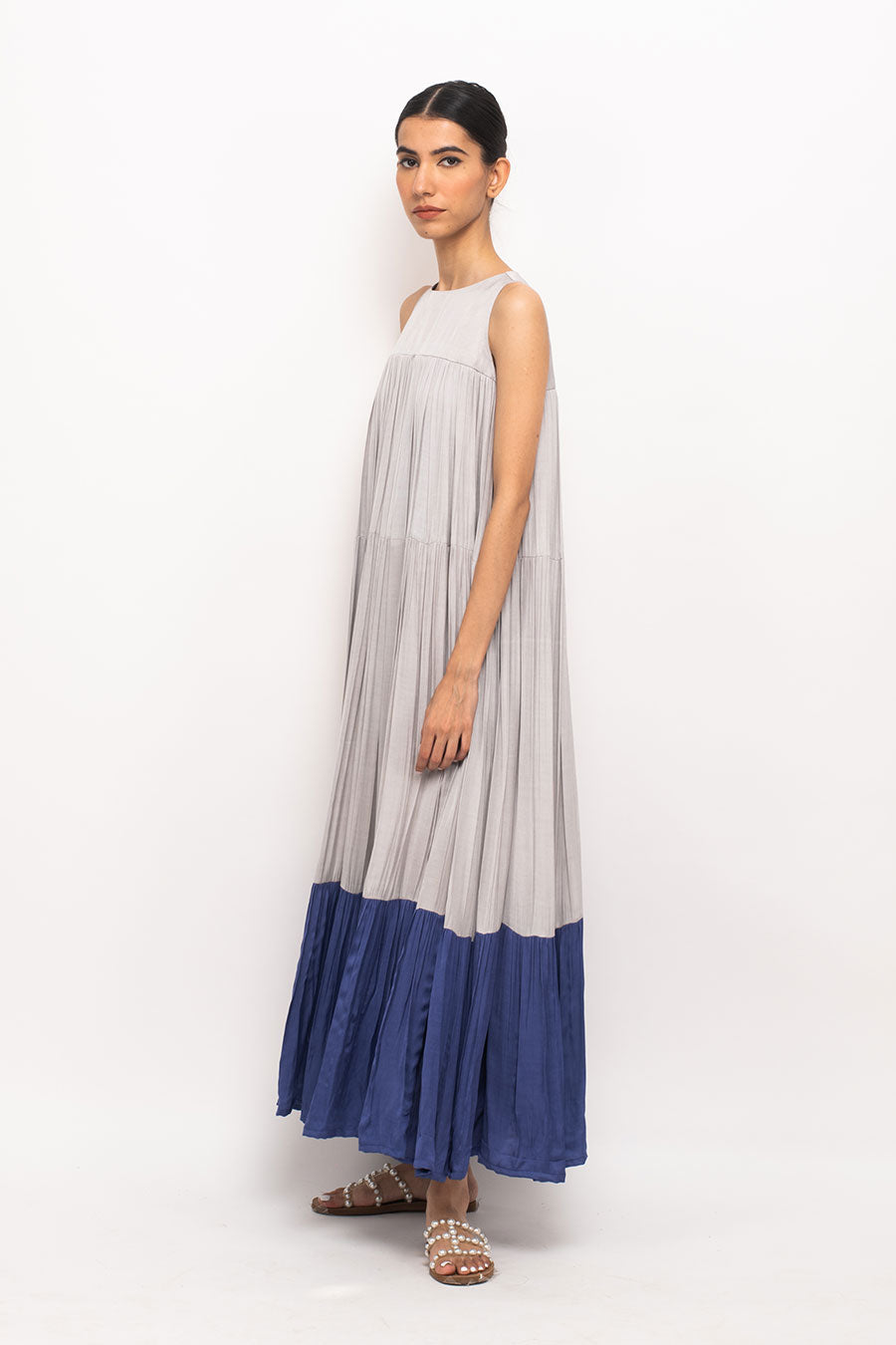 Grey-Blue Halter Neck Dress