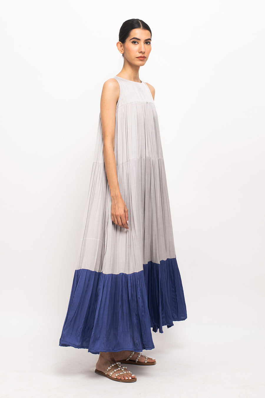 Grey-Blue Halter Neck Dress