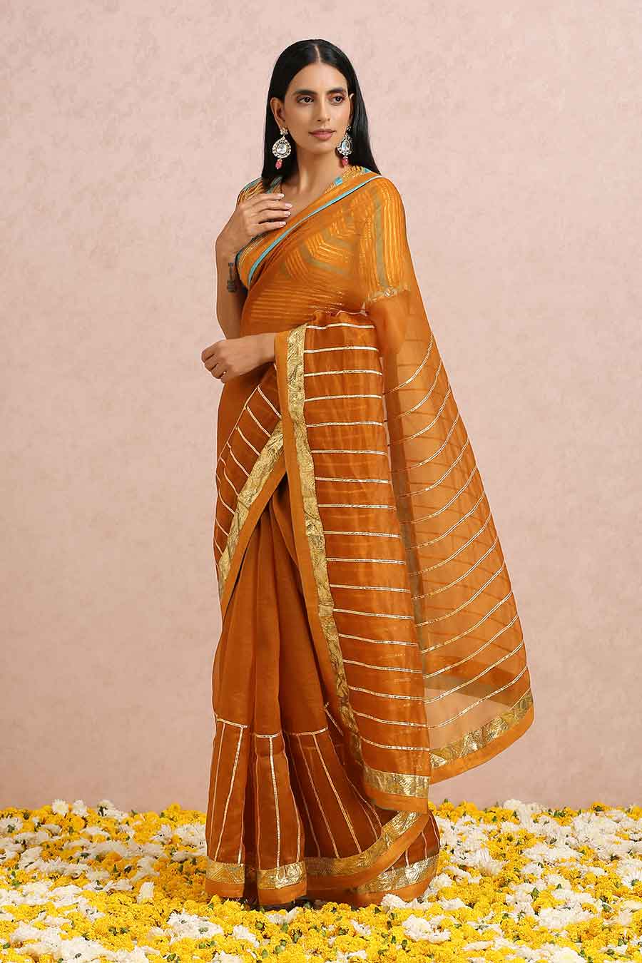 Rust Organza Gota Saree & Blouse Set
