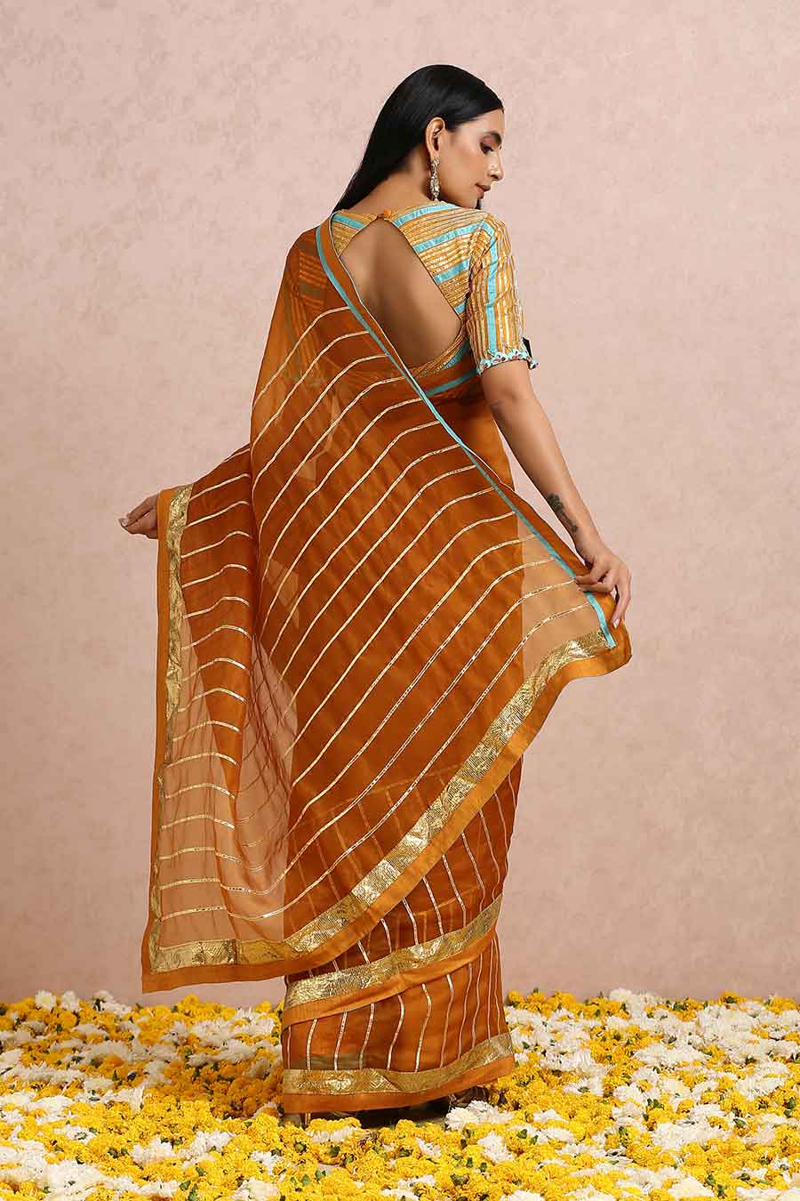 Rust Organza Gota Saree & Blouse Set