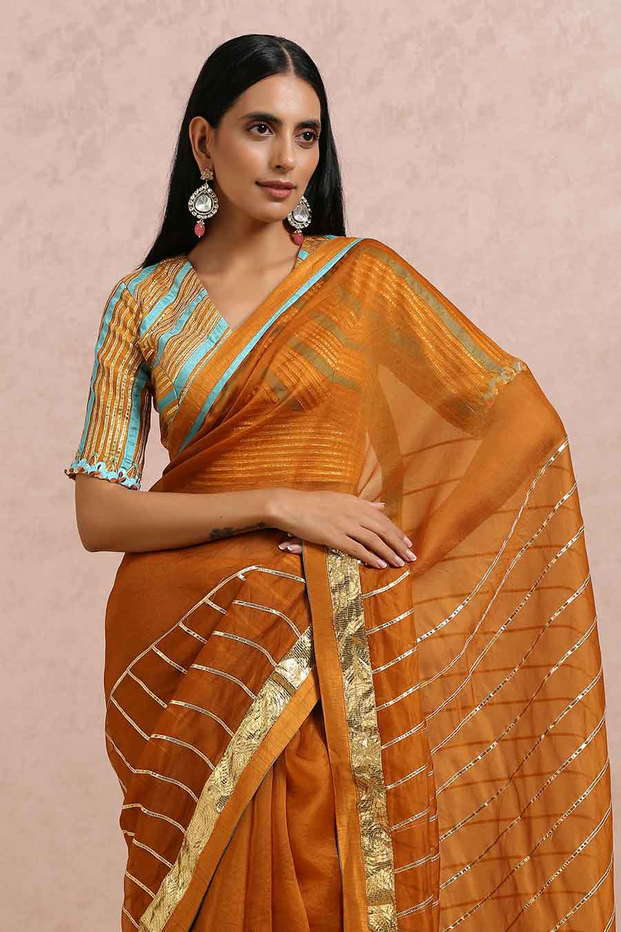 Rust Organza Gota Saree & Blouse Set