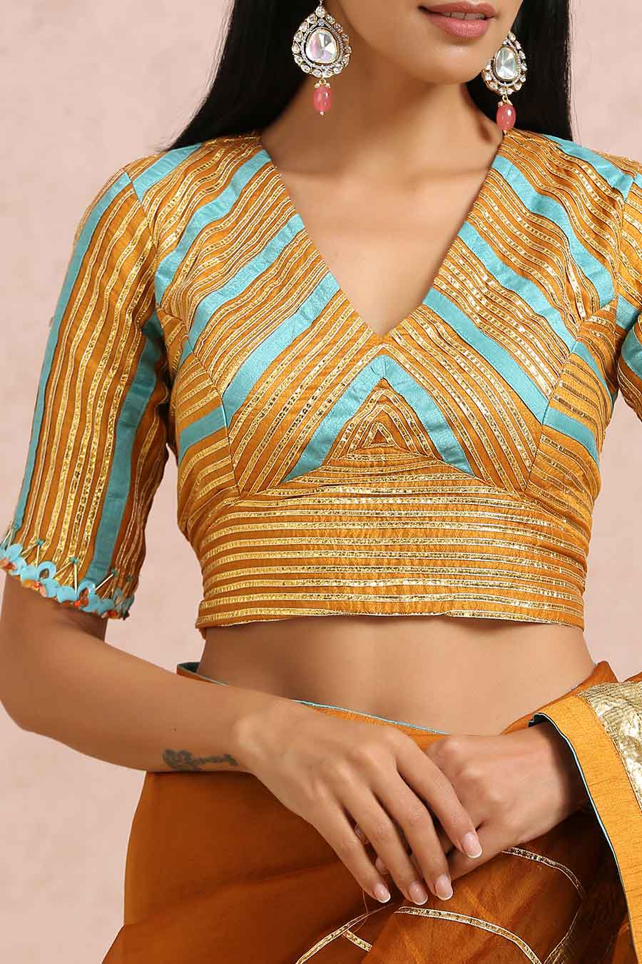 Rust Organza Gota Saree & Blouse Set