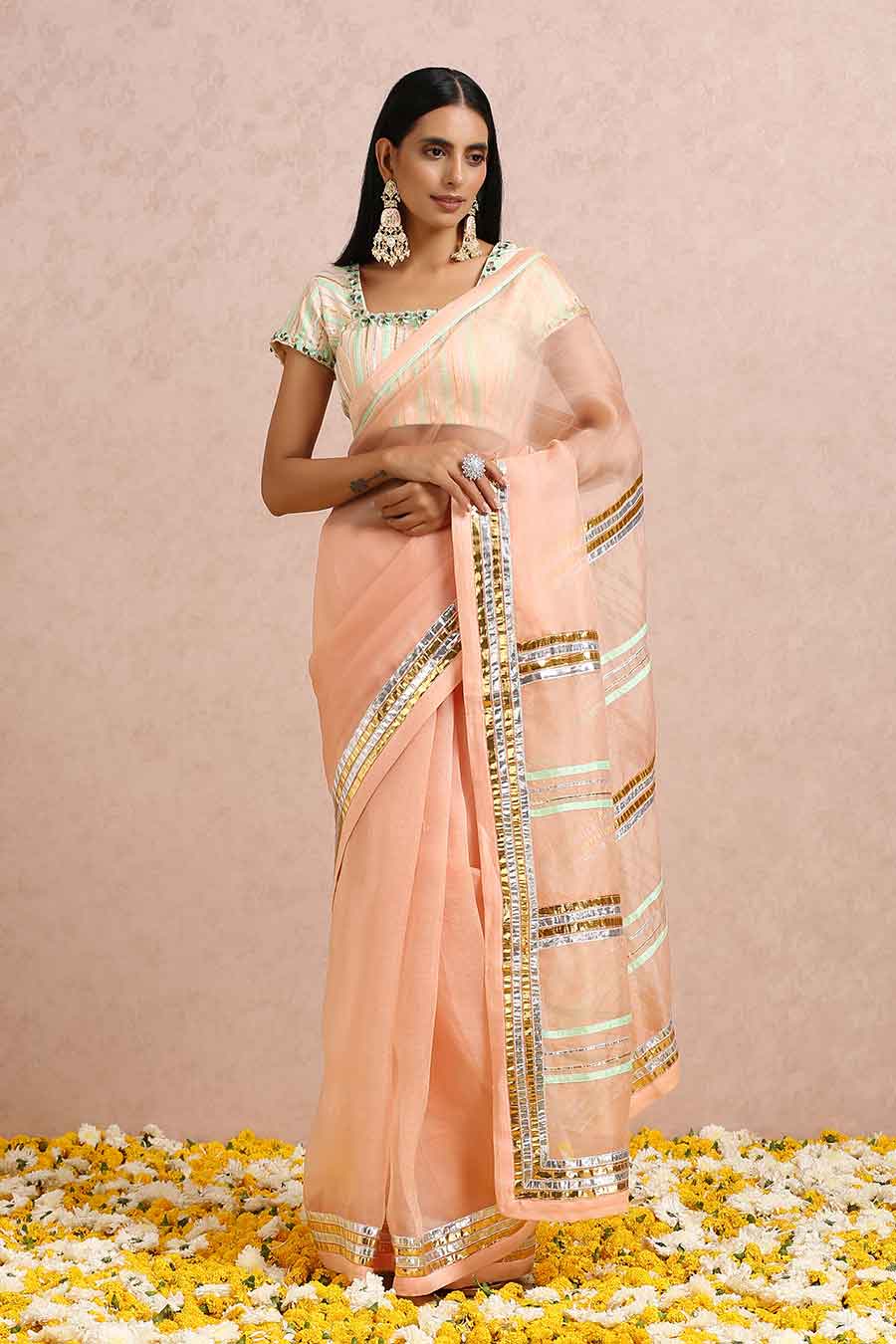 Peach Organza Gota Saree & Blouse Set