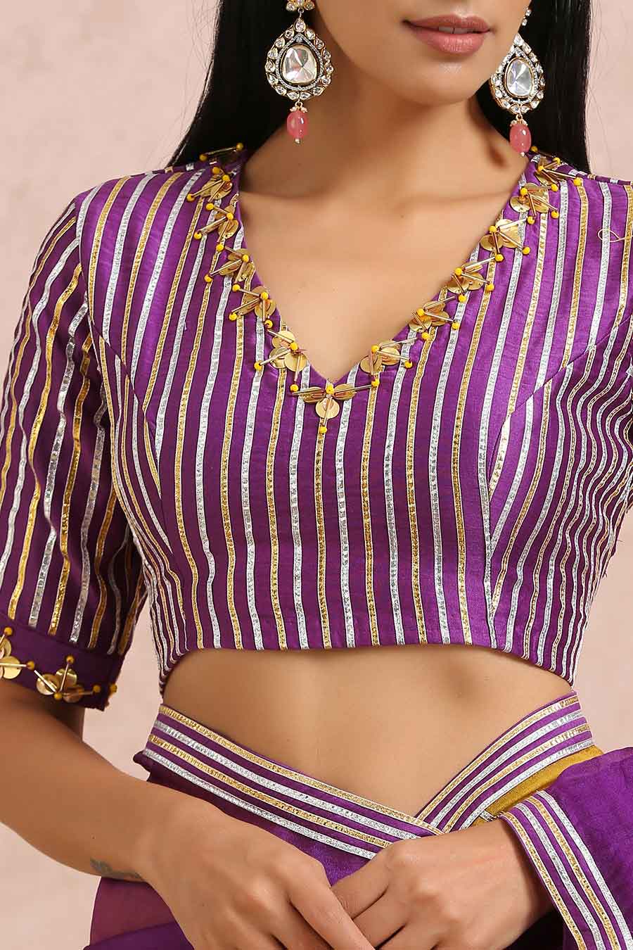 Golden-Plum Organza Saree & Blouse Set