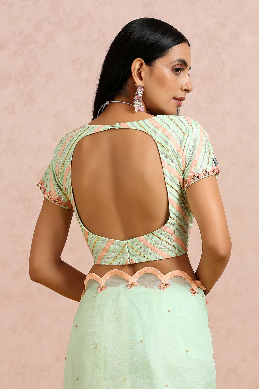 Mint Organza Beaded Saree & Blouse Set