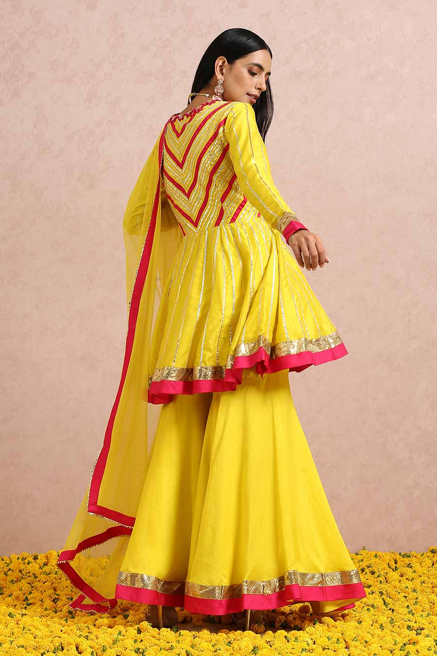 Yellow Silk Gota Embroidered Sharara Set