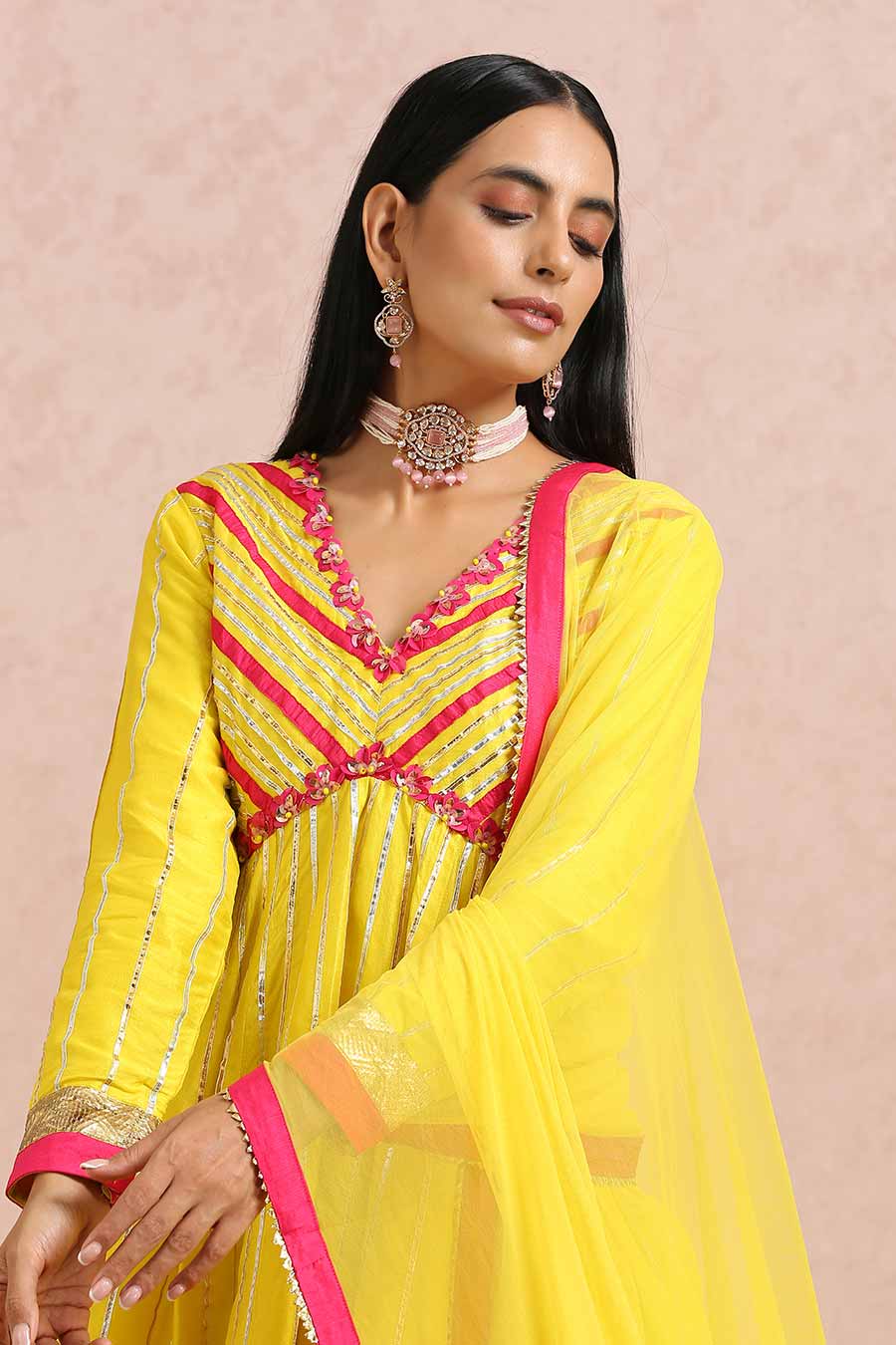 Yellow Silk Gota Embroidered Sharara Set