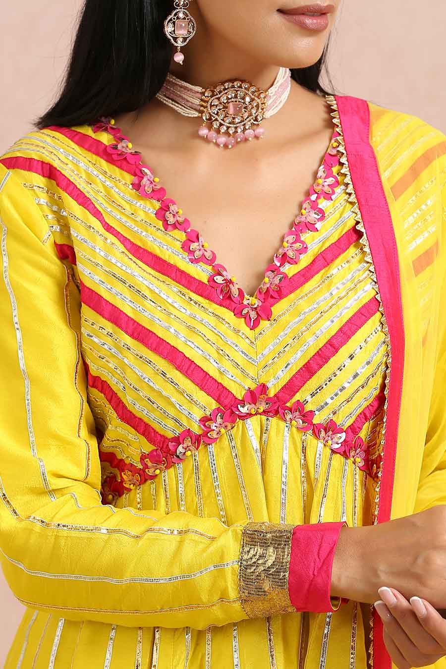 Yellow Silk Gota Embroidered Sharara Set