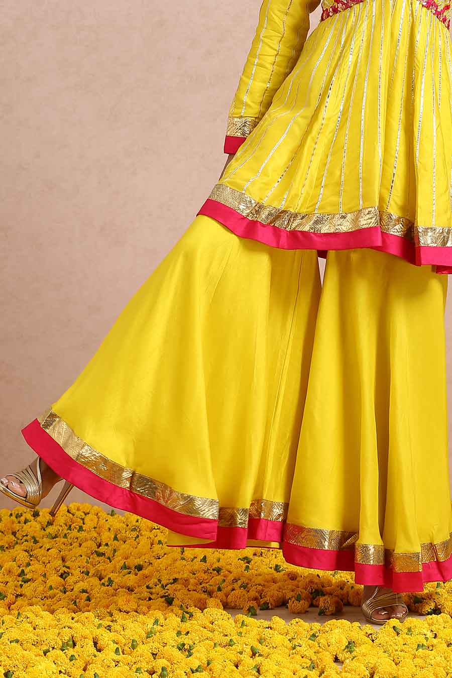 Yellow Silk Gota Embroidered Sharara Set