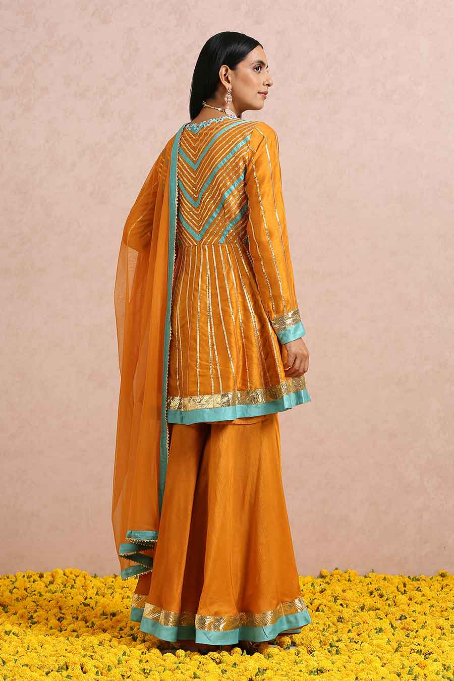 Rust Silk Gota Embroidered Sharara Set