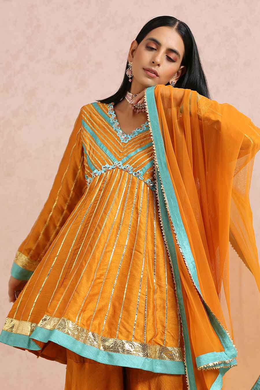 Rust Silk Gota Embroidered Sharara Set