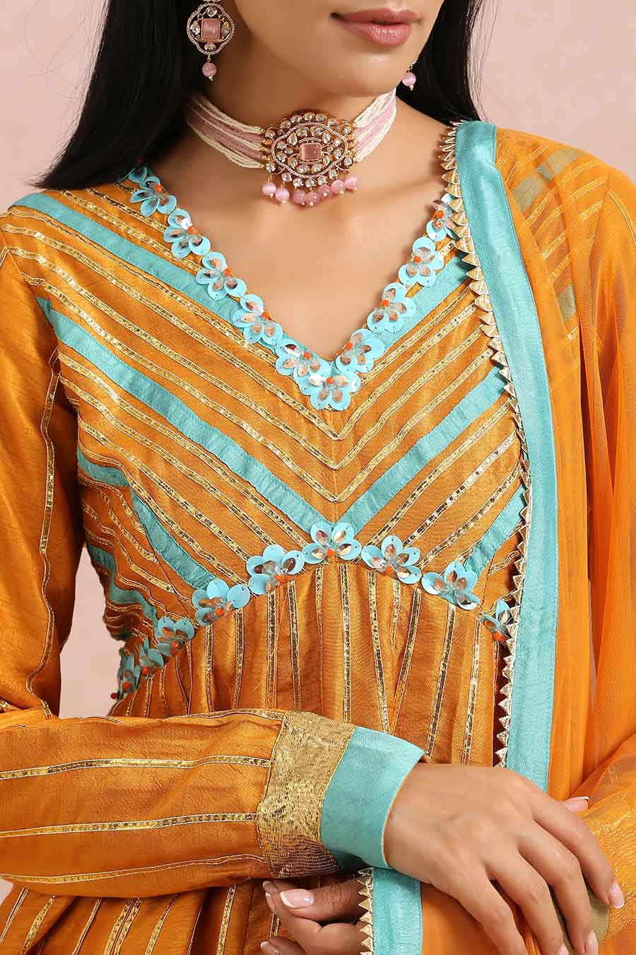 Rust Silk Gota Embroidered Sharara Set