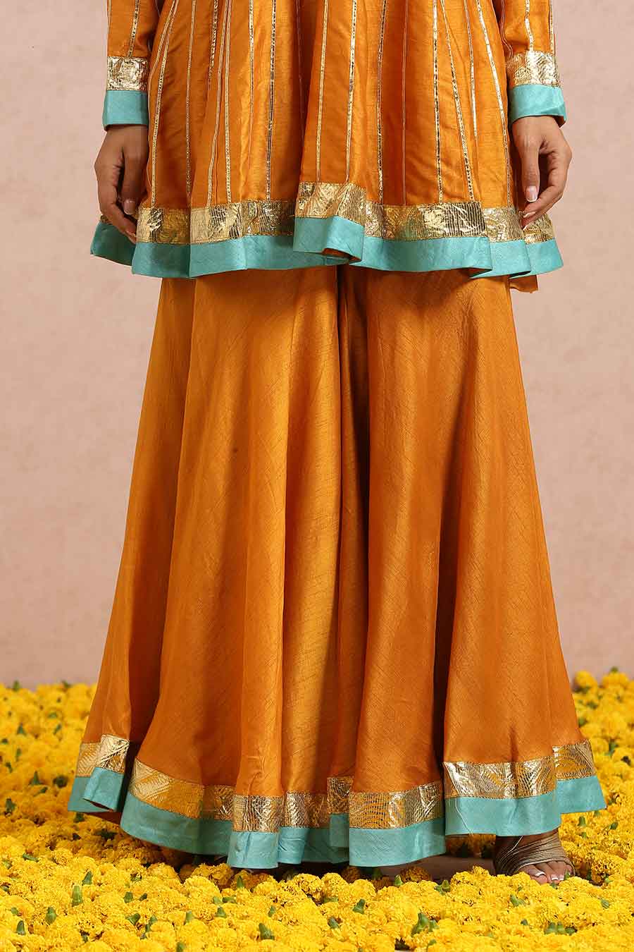 Rust Silk Gota Embroidered Sharara Set