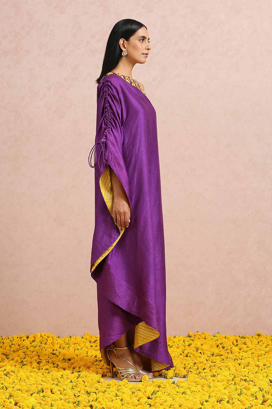 Plum One-Shoulder Embroidered Dress