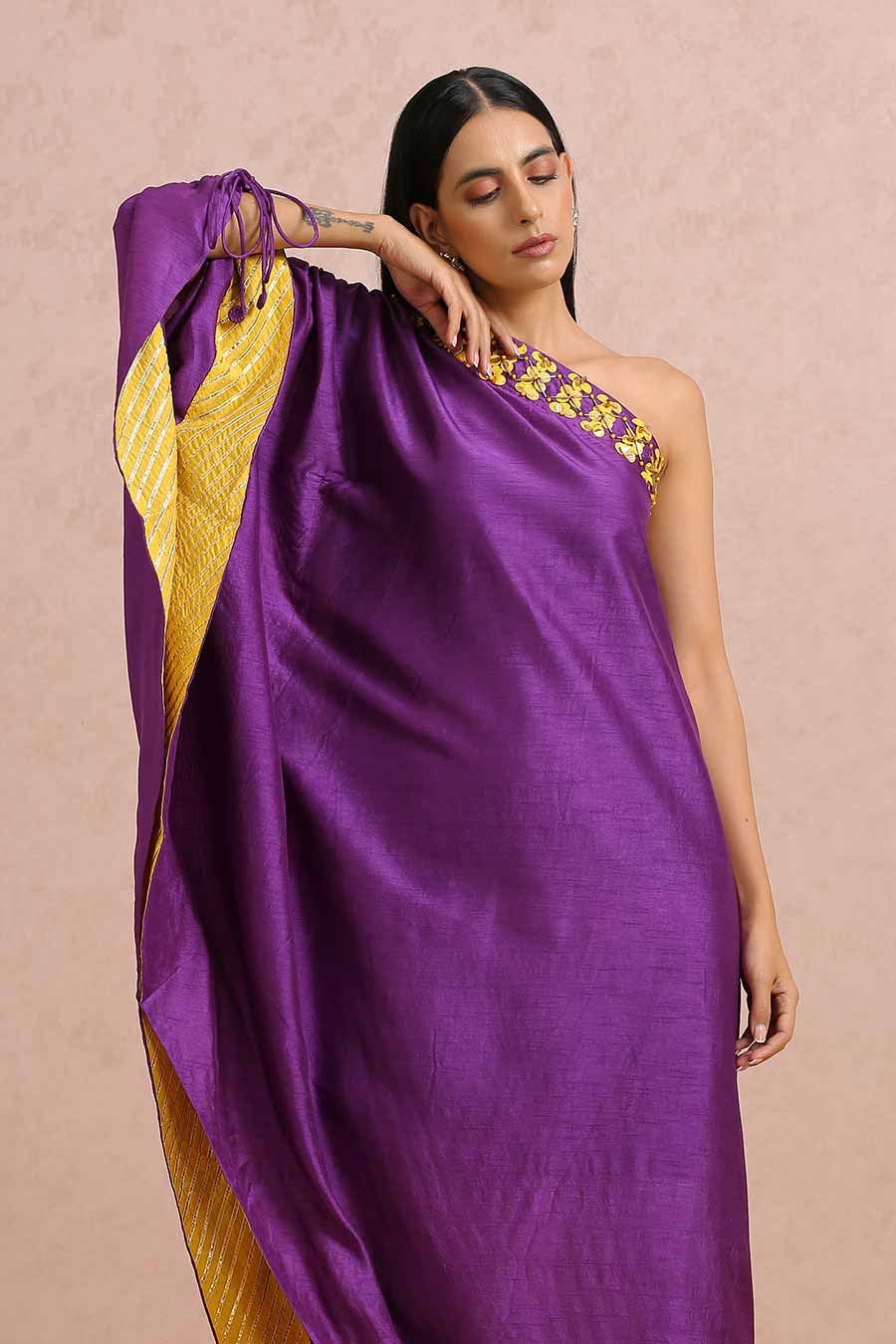 Plum One-Shoulder Embroidered Dress