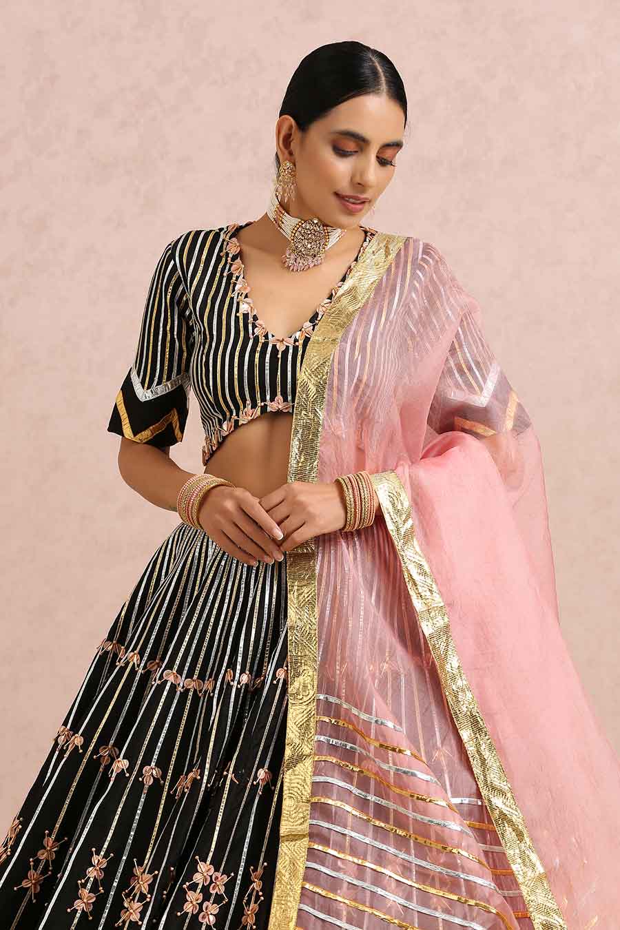 Black Silk Embroidered Lehenga Set