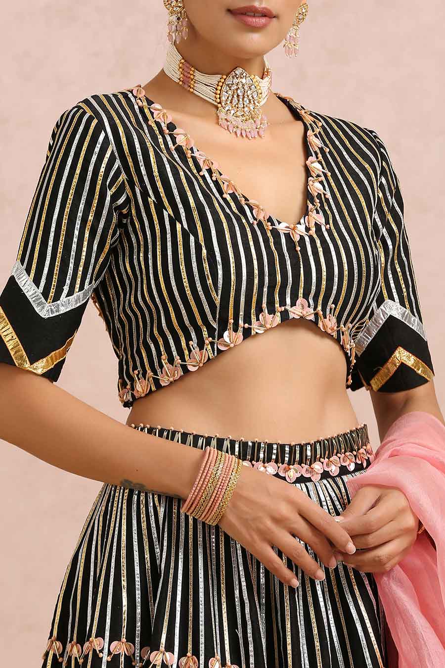 Black Silk Embroidered Lehenga Set