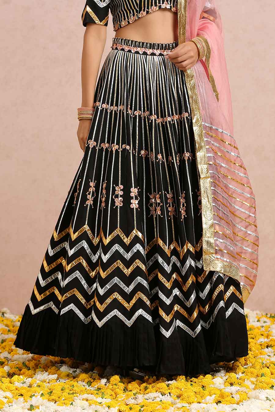 Black Silk Embroidered Lehenga Set