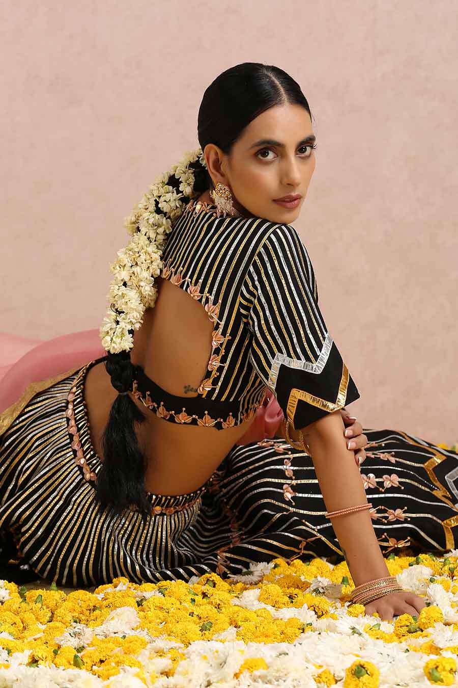 Black Silk Embroidered Lehenga Set