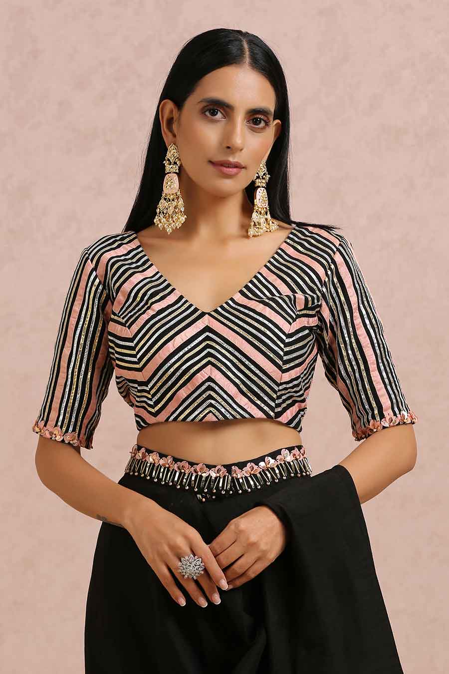 Black Silk Draped Saree & Blouse Set