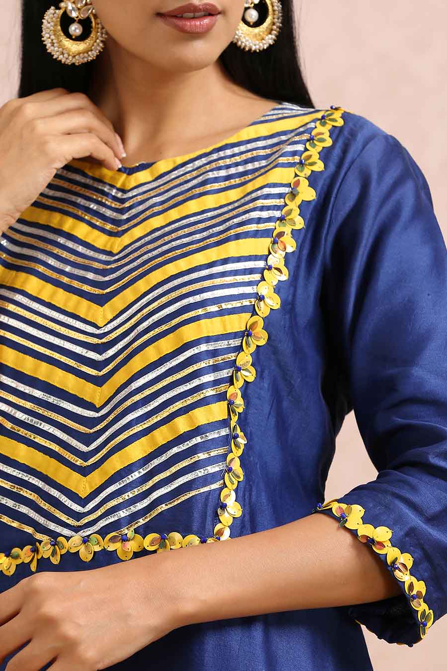 Ink Blue Chanderi Embroidered Kurta Set