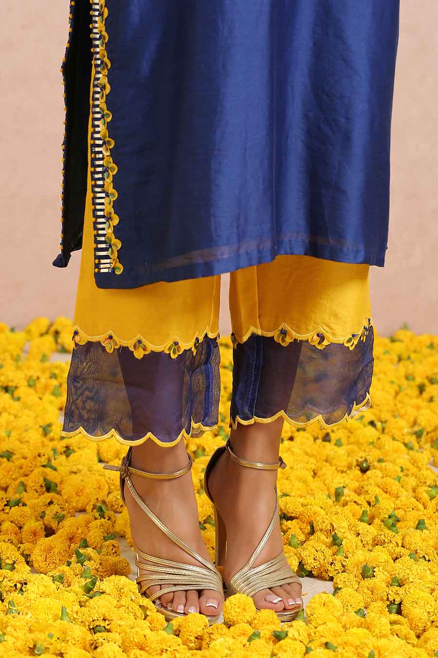 Ink Blue Chanderi Embroidered Kurta Set