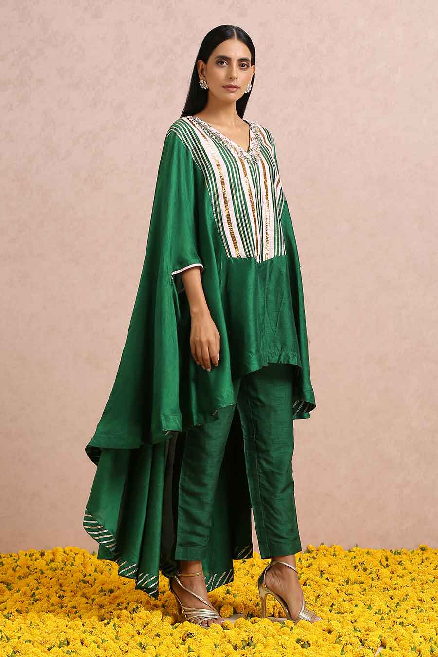 Emerald Silk Embroidered Co-Ord Set (3 Pc)