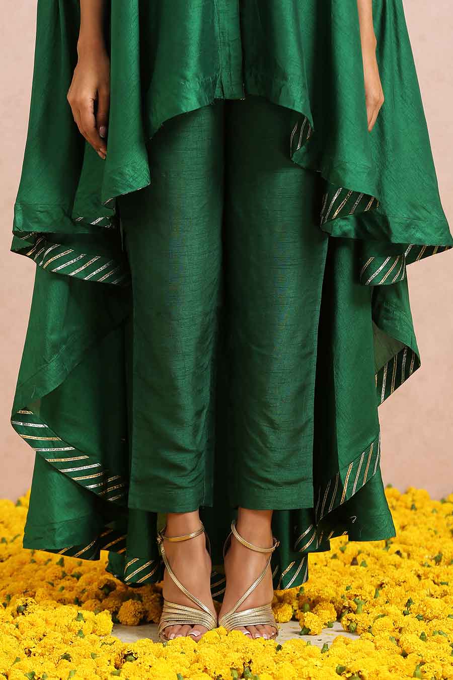 Emerald Silk Embroidered Co-Ord Set (3 Pc)