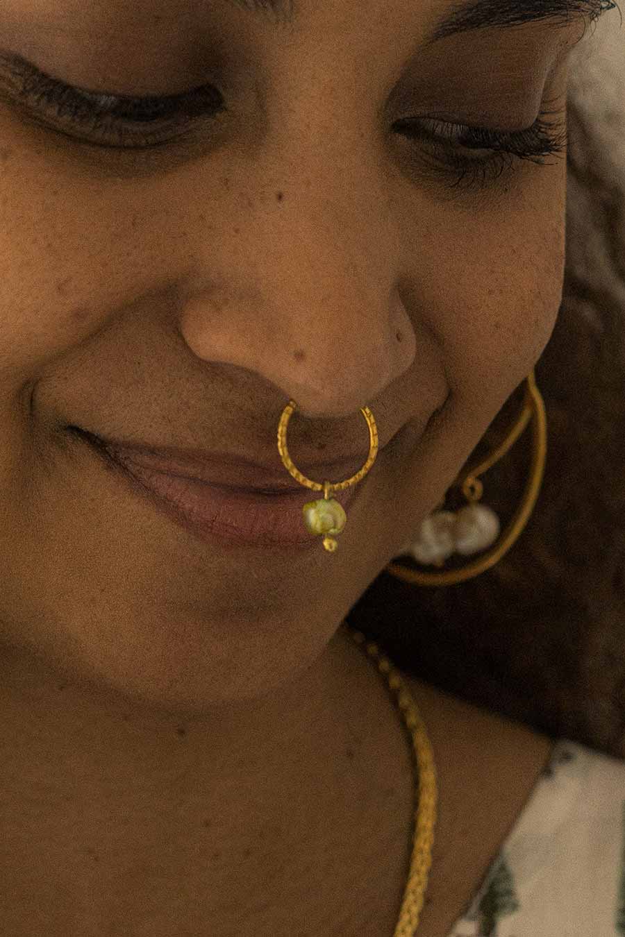 Jade Septum Gold Plated Nose Ring