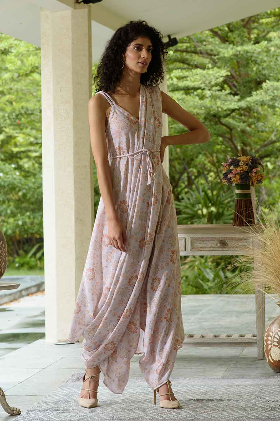 Pink Palazzo Jumpsuit With Detachable Dupatta