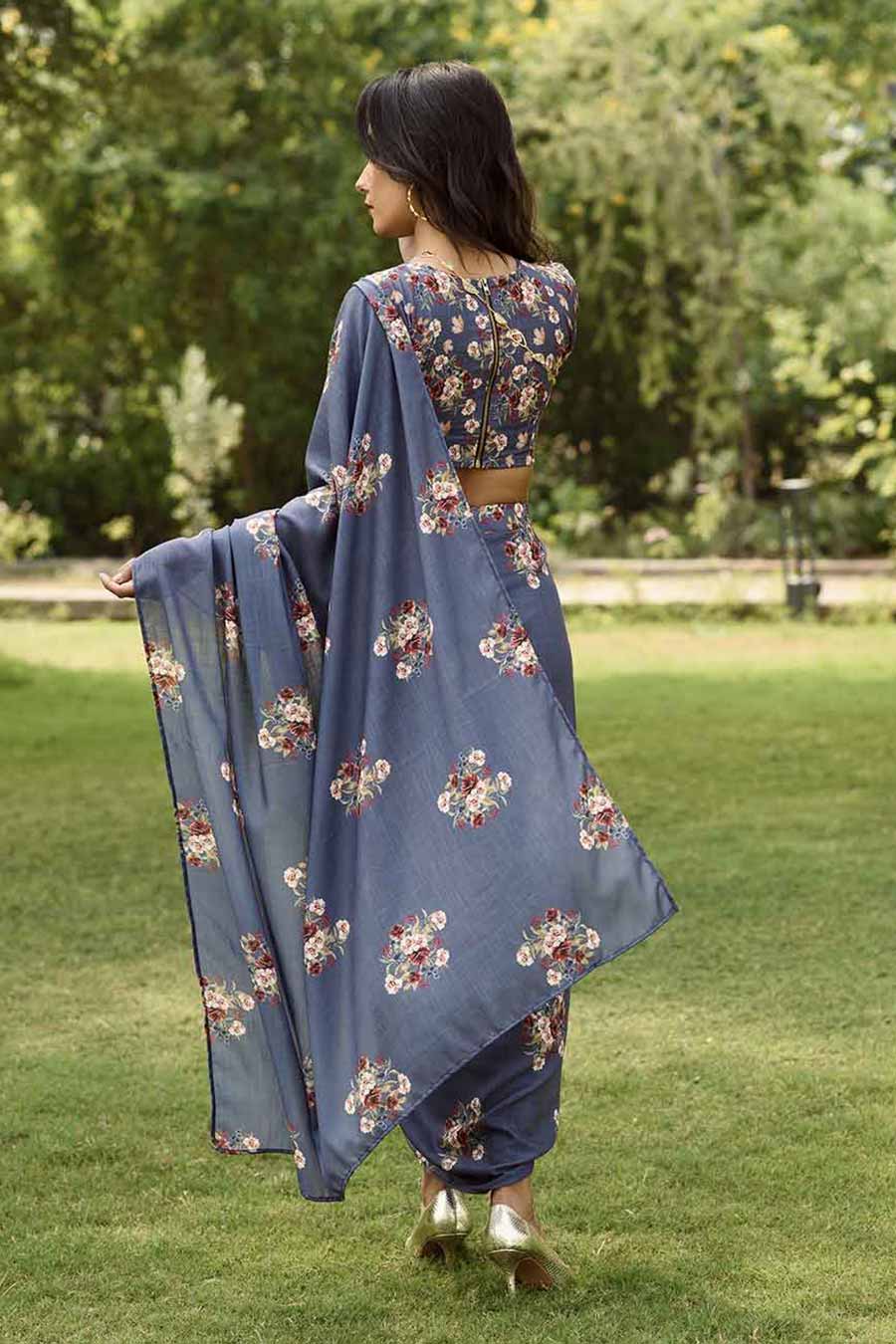 Persian Blue Lungi Saree & Top Set
