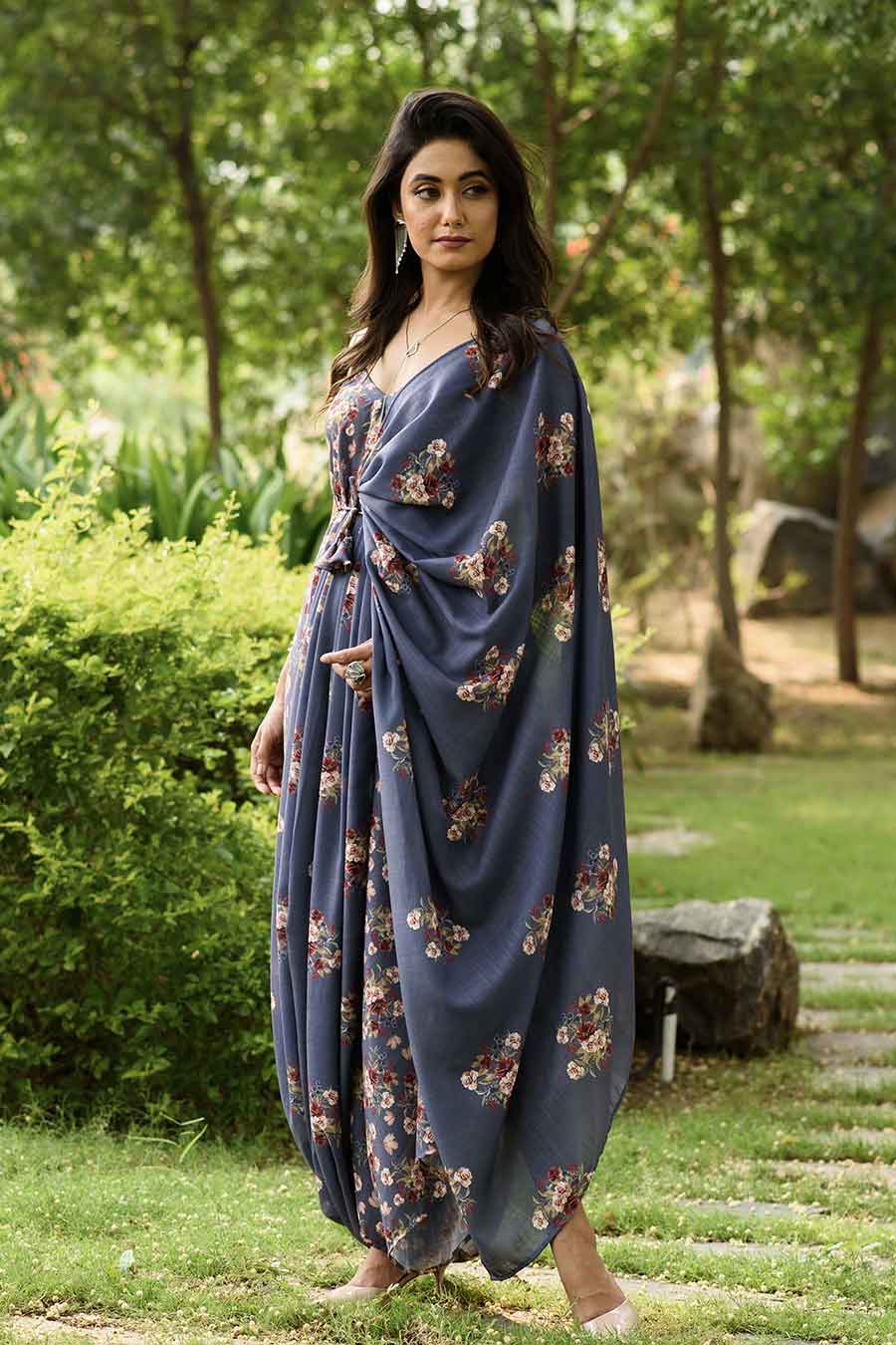 Blue Palazzo Jumpsuit With Detachable Blue Dupatta