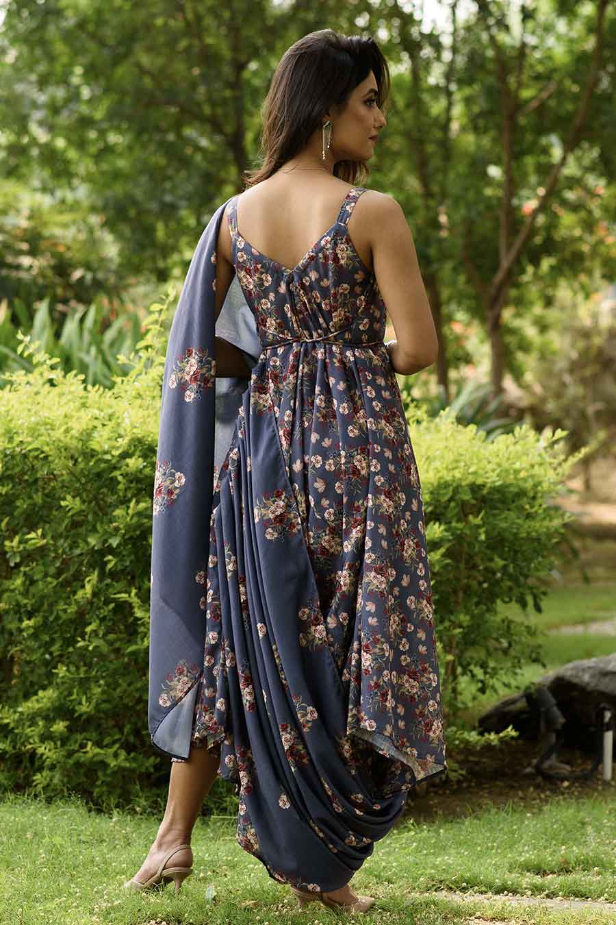 Blue Palazzo Jumpsuit With Detachable Blue Dupatta