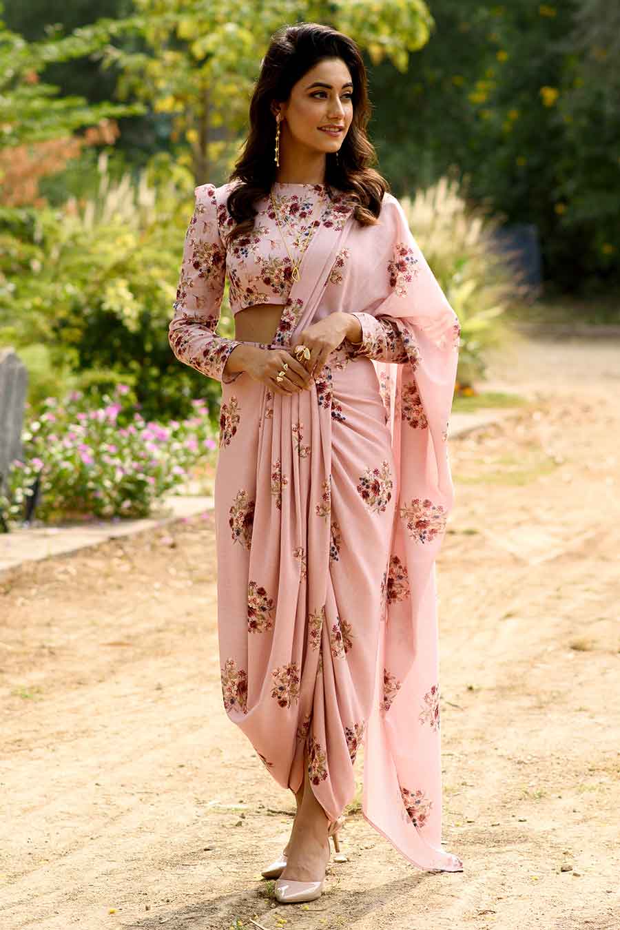 Carnation Pink Lungi Saree & Top Set