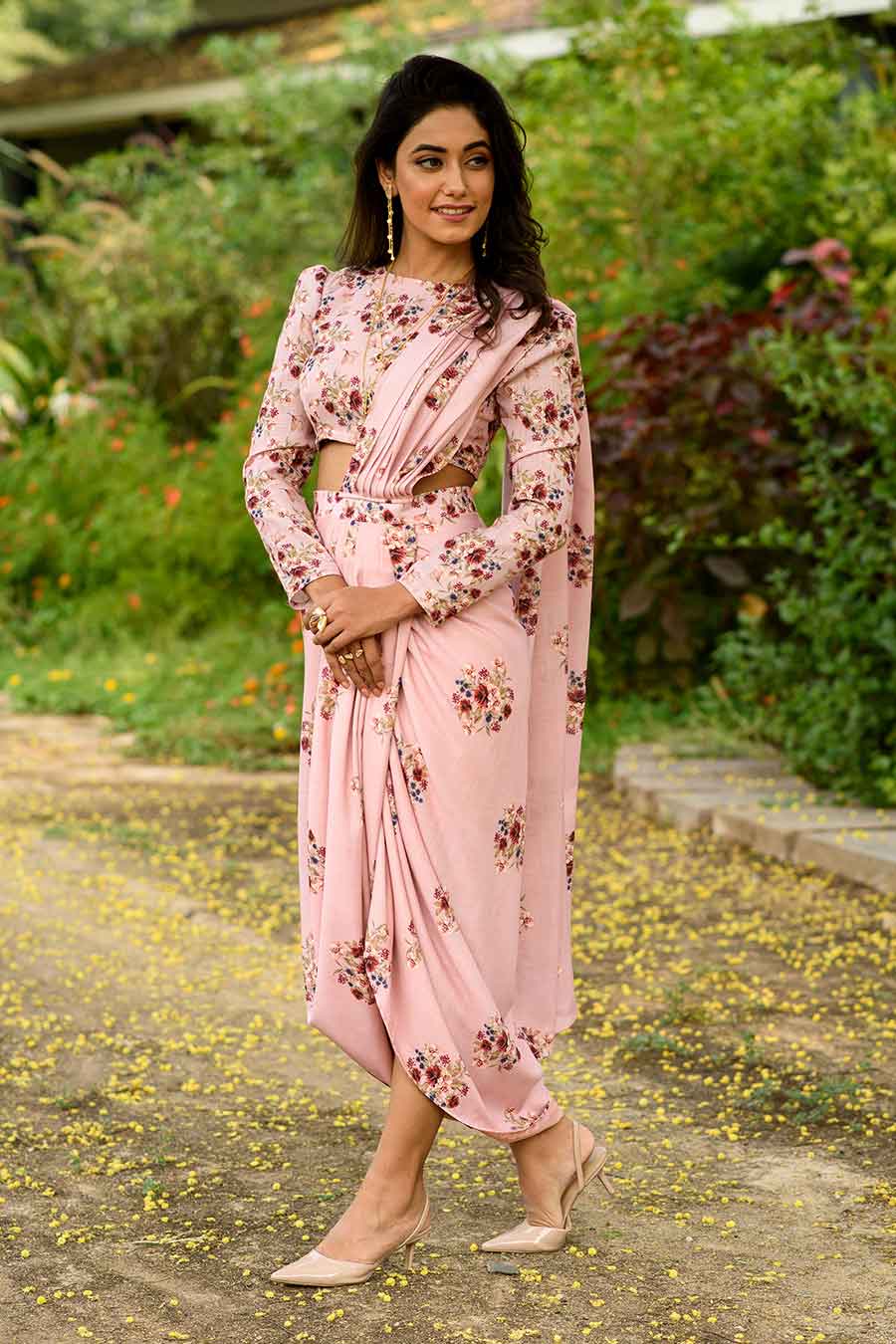 Carnation Pink Lungi Saree & Top Set