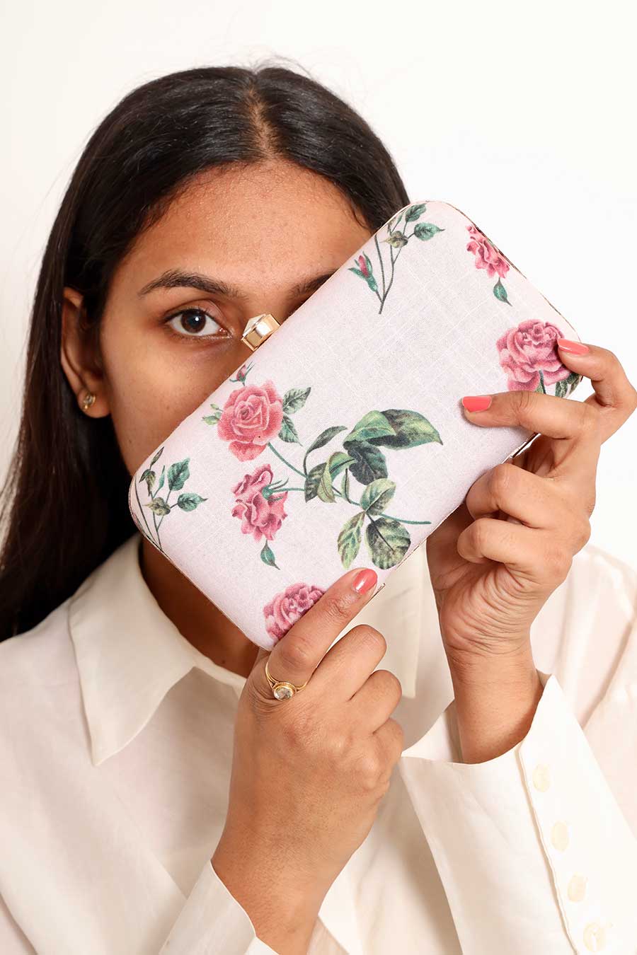 Soft Pink Berry Floral Clutch