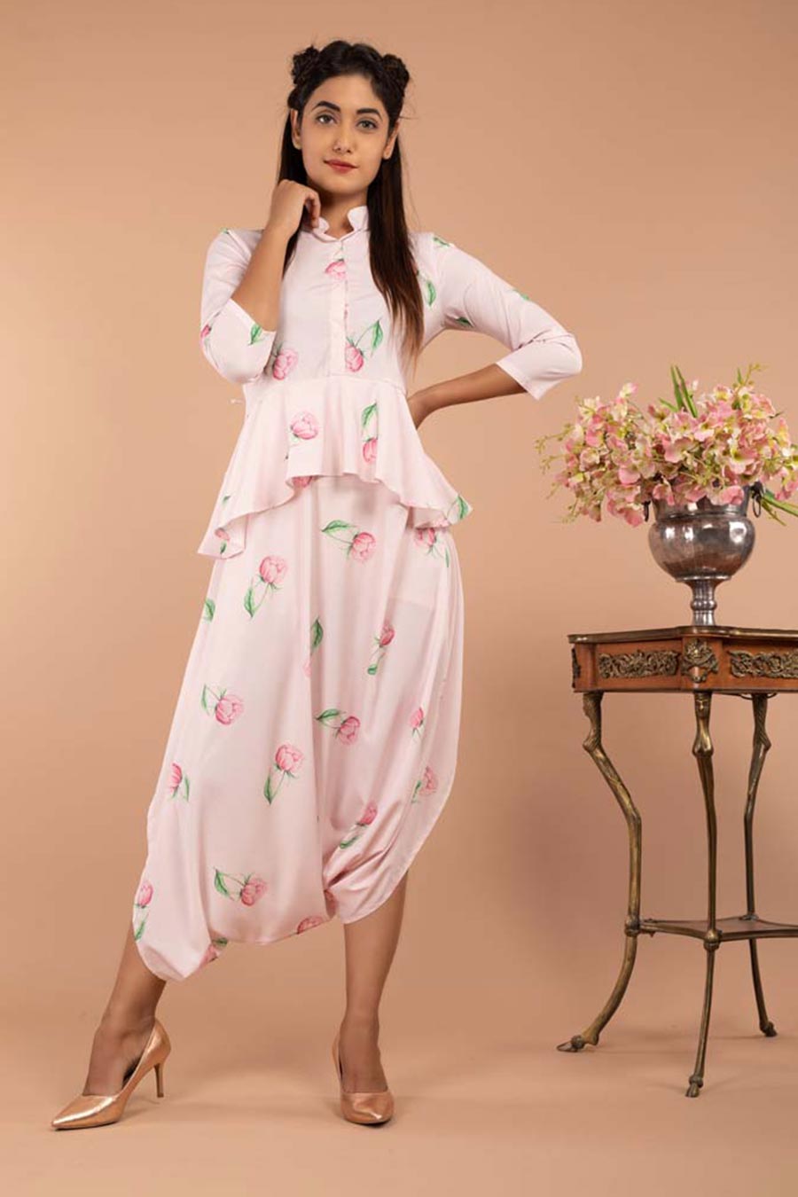 Light Pink Peplum Dhoti Jumpsuit